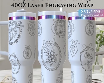 Coquette Floral Tumbler Wrap, Vintage Bows, Cameo Laser Engrave File (SVG/PNG Digital Download)