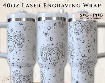 Aries Zodiac 40oz Tumbler Wrap SVG PNG | Laser Engraving Design | Celestial Astrology Seamless Cup Wrap | Digital Download