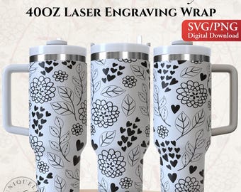 Wildflower Hearts 40oz Tumbler Wrap SVG PNG | Laser Engraving File