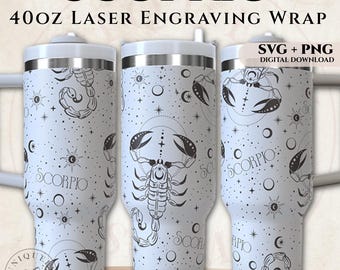 Scorpio 40oz Tumbler Wrap SVG PNG | Zodiac Laser Engraving Design Digital Download