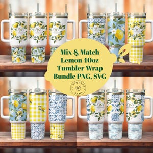 40oz Lemon Tumbler Wrap PNG SVG | Mix & Match Summer Wraps for Stanley Cup | Sublimation Design | Yellow Floral Tumbler Bundle Lemon Floral