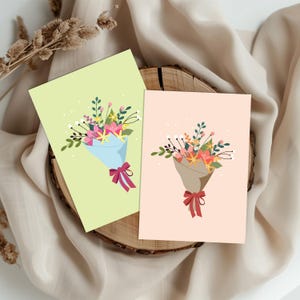 Flower Bouquet Cards, 5x7 Digital Download, PNG & PDF with Crop Marks, Mother's Day, Birthday Card, Thank you Card, Instant Print