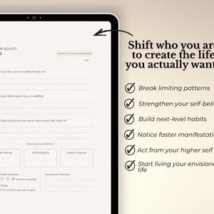 This manifestation journal will give you main character energy and help you create a new reality. It's a guide for manifesting your dreams daily, with reflection prompts that will provoke reality and identity shifting, using the LOA