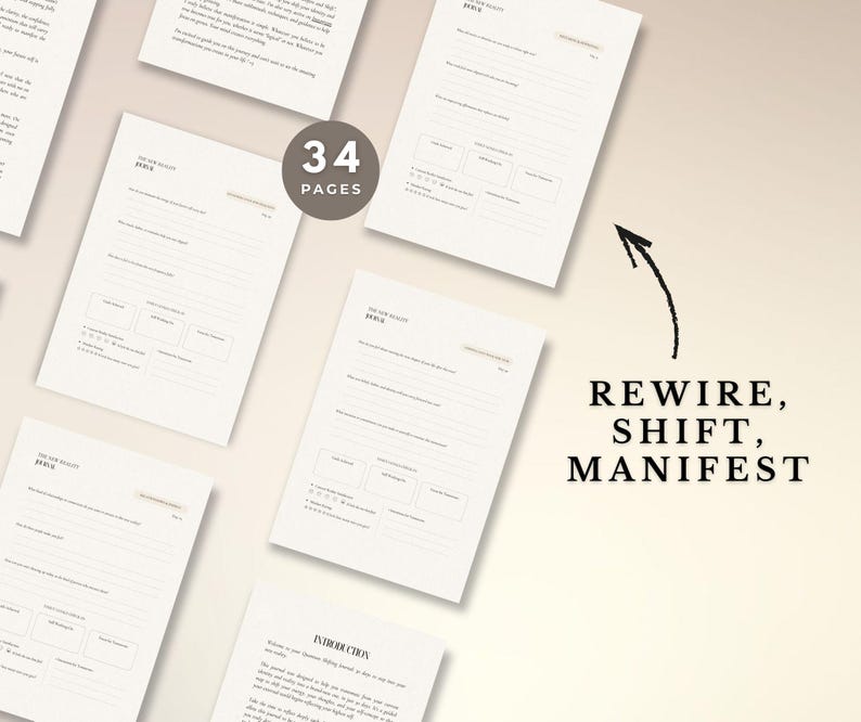 This manifestation journal will give you main character energy and help you create a new reality. It's a guide for manifesting your dreams daily, with reflection prompts that will provoke reality and identity shifting, using the LOA