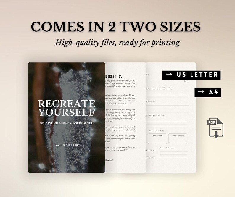 This journal to recreate yourself was designed for self-growth and confidence in building your best life. It serves as a workbook for intentional identity shifting and emotional healing