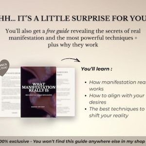 This manifestation journal will give you main character energy and help you create a new reality. It's a guide for manifesting your dreams daily, with reflection prompts that will provoke reality and identity shifting, using the LOA