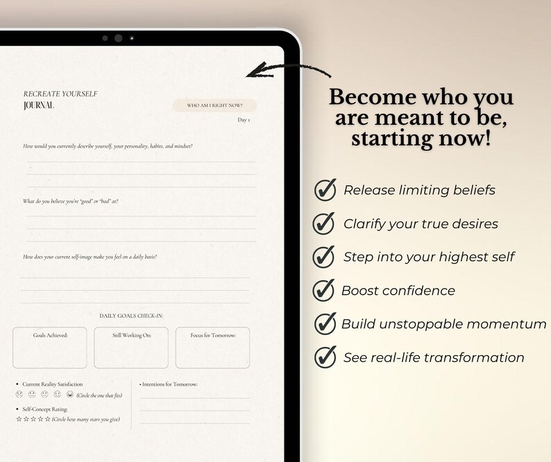 This journal to recreate yourself was designed for self-growth and confidence in building your best life. It serves as a workbook for intentional identity shifting and emotional healing