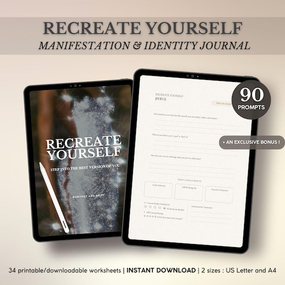 Recreate Yourself Journal Self Growth Confidence Building Best Life Planner Intentional Identity Shift Workbook Alignement Emotional Healing