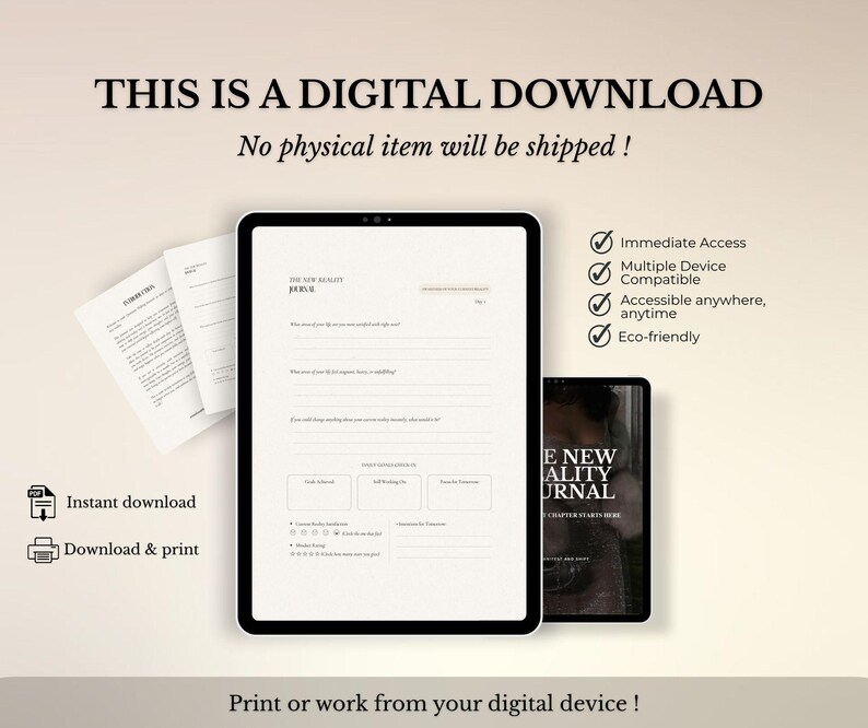 This manifestation journal will give you main character energy and help you create a new reality. It's a guide for manifesting your dreams daily, with reflection prompts that will provoke reality and identity shifting, using the LOA