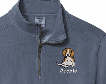 Beagle Quarter Zip Sweatshirt Personalized Custom Embroidered With Name