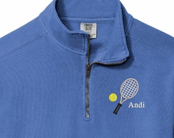 Tennis Quarter Zip Sweatshirt Personalized Custom Comfort Colors Embroidered Tennis Gear