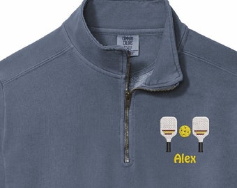 Pickleball Quarter Zip Sweatshirt For Men And Women Custom Embroidered Comfort Colors Pullover