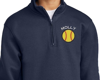 Personalized Kids Softball Quarter Zip Sweatshirt For Boys and Girls Softball Team Custom Embroidered