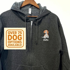 Personalized Dog Zip Hoodie: Embroidered Pet Portrait, Custom Dog Memorial