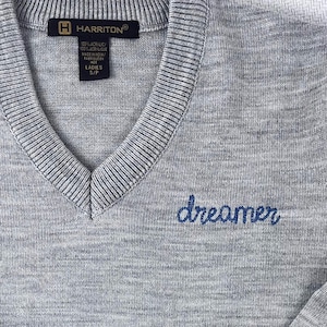 Personalized Chain Stitch Text V-Neck Sweater With Embroidered Phrase No Minimum