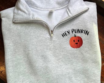 Hey Punkin Pumpkin Quarter Zip Sweatshirt For Halloween Fall Pullover For Men and Women