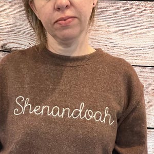 Personalized Chain Stitch Text Crew Neck Sweater With Embroidered Phrase Light Chain