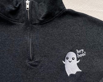 Hey Boo Ghost Sweatshirt Quarter Zip For Women and Men