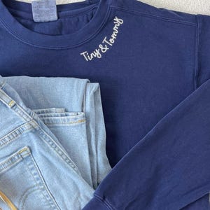 Personalized Neckline Chain Stitch Sweatshirt Embroidered Text Comfort Colors Shirt For Men and Women