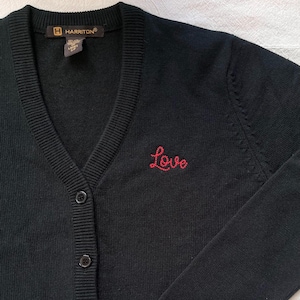 Personalized Chain Stitch Text Cardigan Sweater With Embroidered Phrase No Minimum
