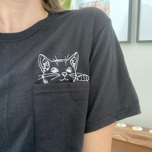 Cat Pocket T-shirt Embroidered Cat Mom And Dad Shirt Gift for Cat Lover