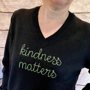 Custom Chain Stitch Text V-Neck Sweater With Embroidered Phrase No Minimum