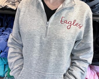 Custom Quarter Zip Sweatshirt with Pocket with Large Cursive Text
