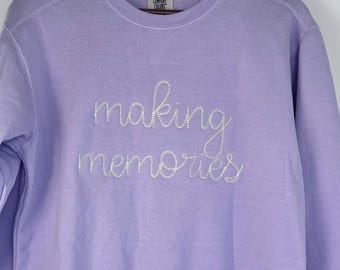 Personalized Light Chain Stitch Sweatshirt Embroidered Text Comfort Colors Shirt For Men and Women