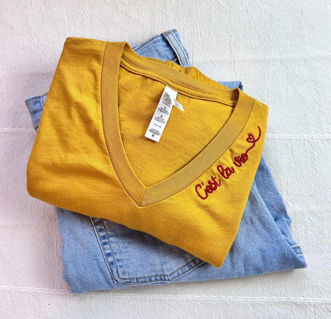 C'est La Vie T-Shirt Chain Stitch V-Neck Bella Canvas Top Such is Life