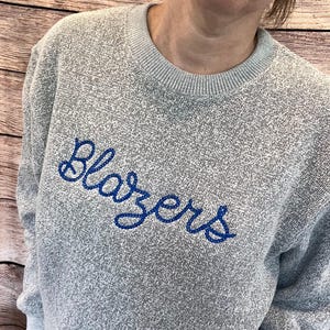 Personalized Chain Stitch Text Crew Neck Sweater With Embroidered Phrase No Minimum