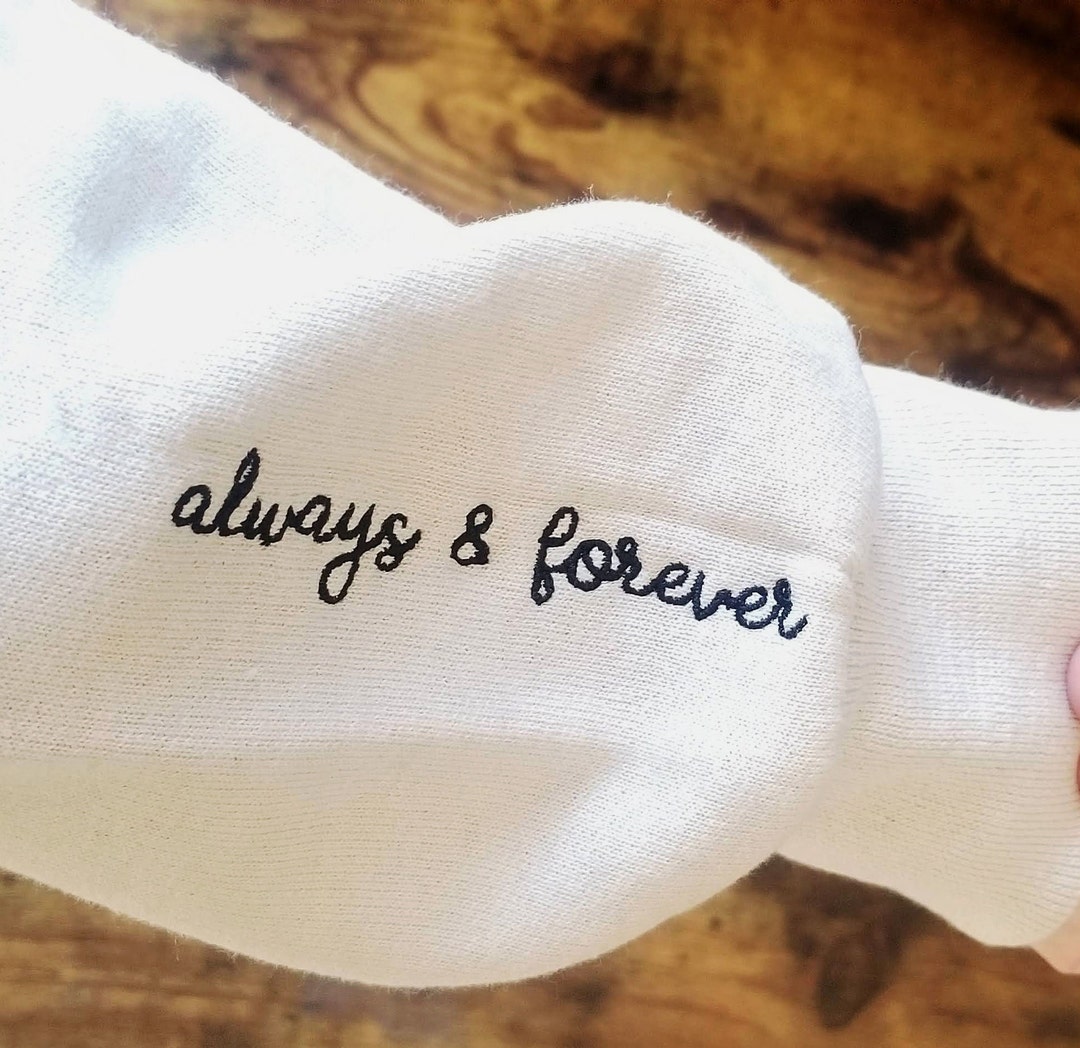 Custom Sweatshirt Sleeve Text Embroidery Words on Wrist - Etsy