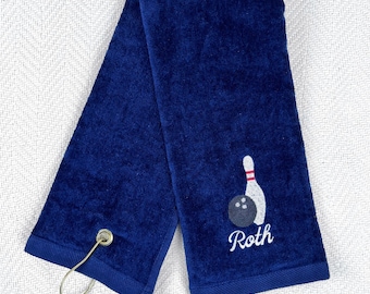 Personalized Bowling Towel with Grommet and Hook Add Name Custom Embroidered