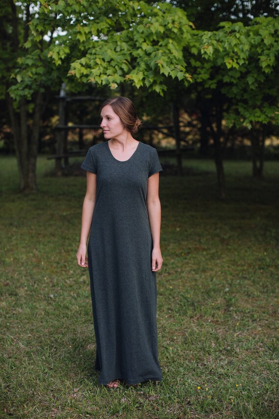 jersey knit maxi dress with sleeves