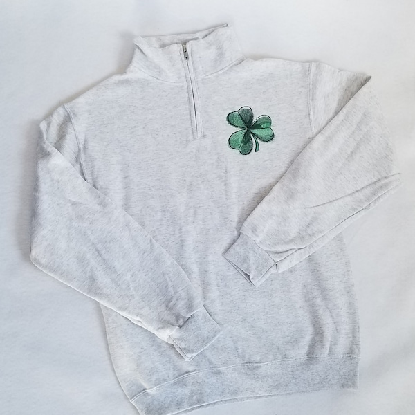 St Patrick's Day Sweatshirt For Men and Women Shamrock Lucky Quarter Zip