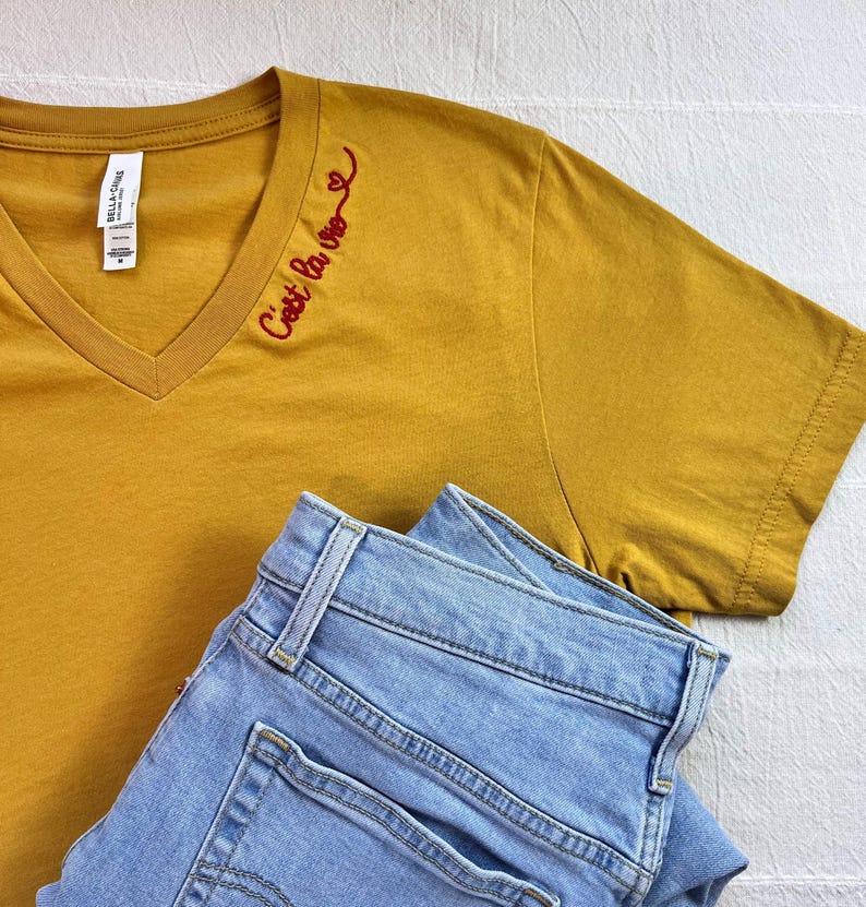 C'est La Vie T-Shirt Chain Stitch V-Neck Bella Canvas Top Such is Life image 2