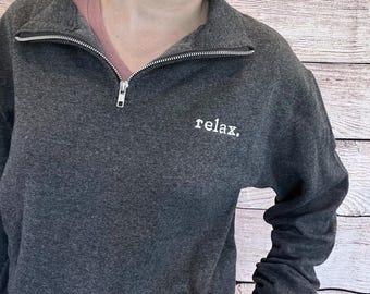Custom Embroidered Quarter Zip Sweatshirt: Personalized Text, Unisex Fleece