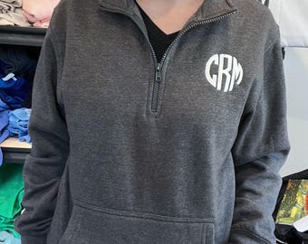 Monogrammed Quarter Zip Sweatshirt with Pocket