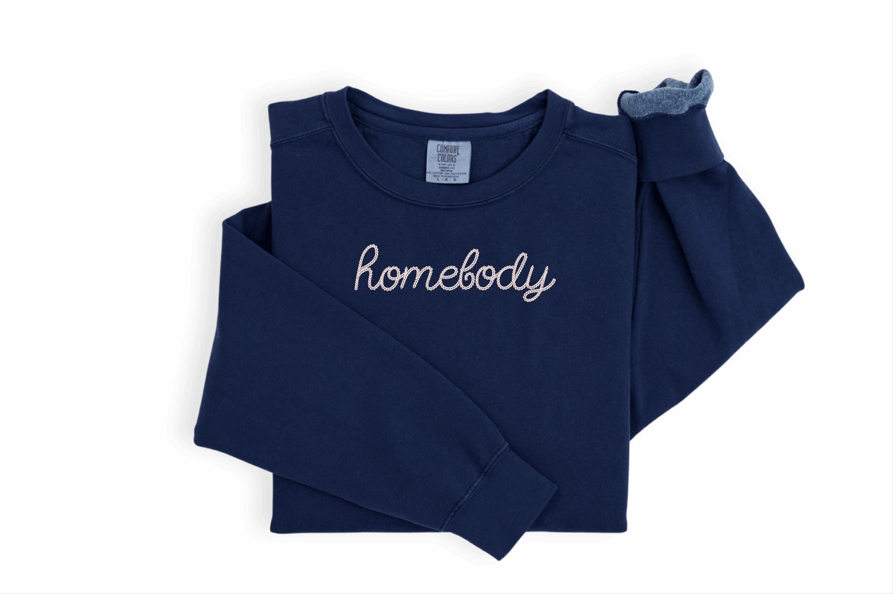 Personalized Chain Stitched Sweatshirt Embroidered Text Short Phrase Comfort Colors Shirt For Men and Women