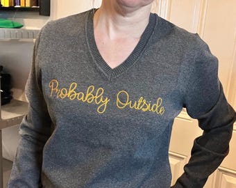 Custom Chain Stitch Text V-Neck Sweater With Embroidered Phrase No Minimum