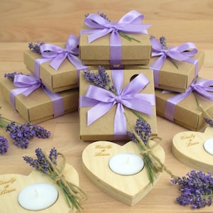 Personalized Wooden Heart Candle Holder with Dried Lavender with decorative box
