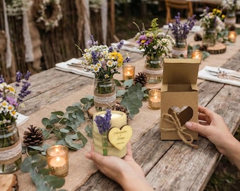 Personalized Lavender Candle Wedding Favors, Rustic Wooden Candlestick