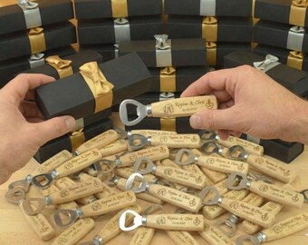 Engraved Wooden Bottle Opener, Personalized Wedding Favors with Box