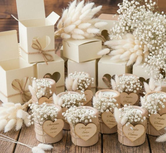 Personalized Wooden Candle Holders with Dried Flowers