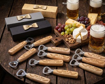 Engraved Wooden Bottle Opener, Personalized Wedding Favors with Box