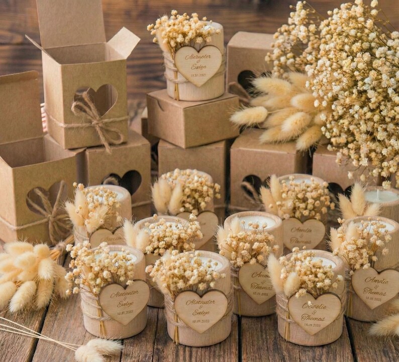 Personalized Wooden Candle Holders with Dried Flowers image 4