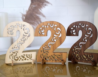 Wooden Table Numbers with Stand, Openwork table decorations
