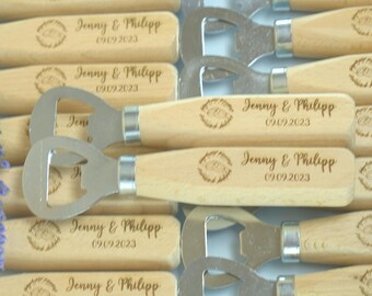 Engraved Wooden Bottle Opener, Personalized Wedding Favors with Box