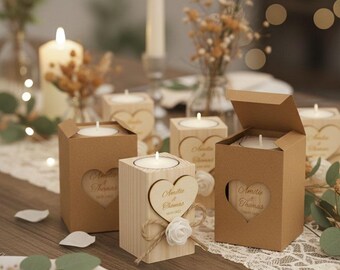 Personalized Wood Candle Holder, Rustic Wedding Favors