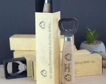 Engraved Wooden Bottle Opener, Personalized Wedding Favor with Gift Box