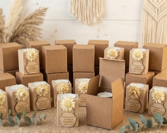 Personalized Wooden Candle Holders with Ivory Dried Flower – Ready-to-Gift